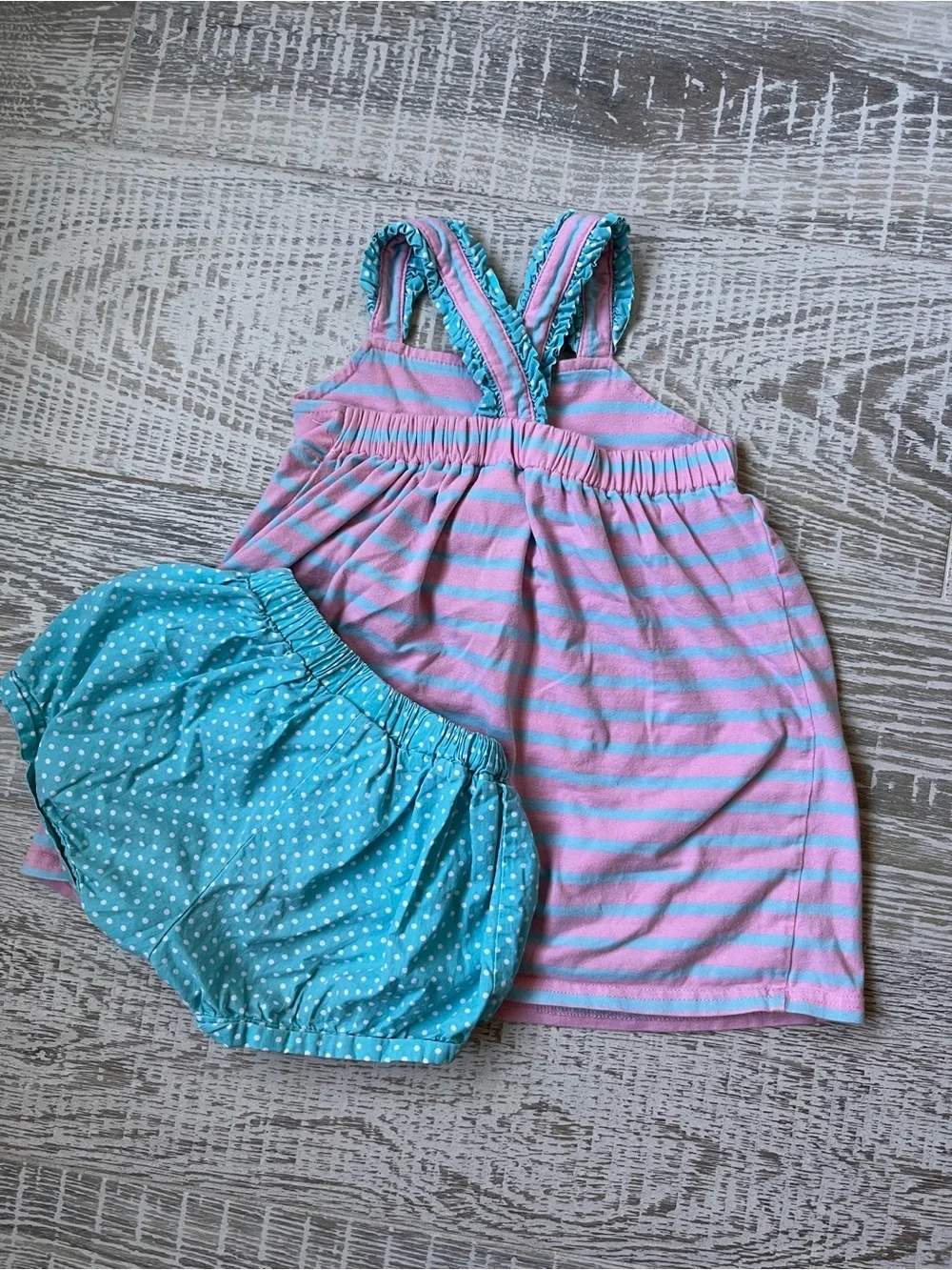 Classic Whimsy 4T Pink & Blue Mermaid Stripe Dress w Blue Polka Dot Bloomers